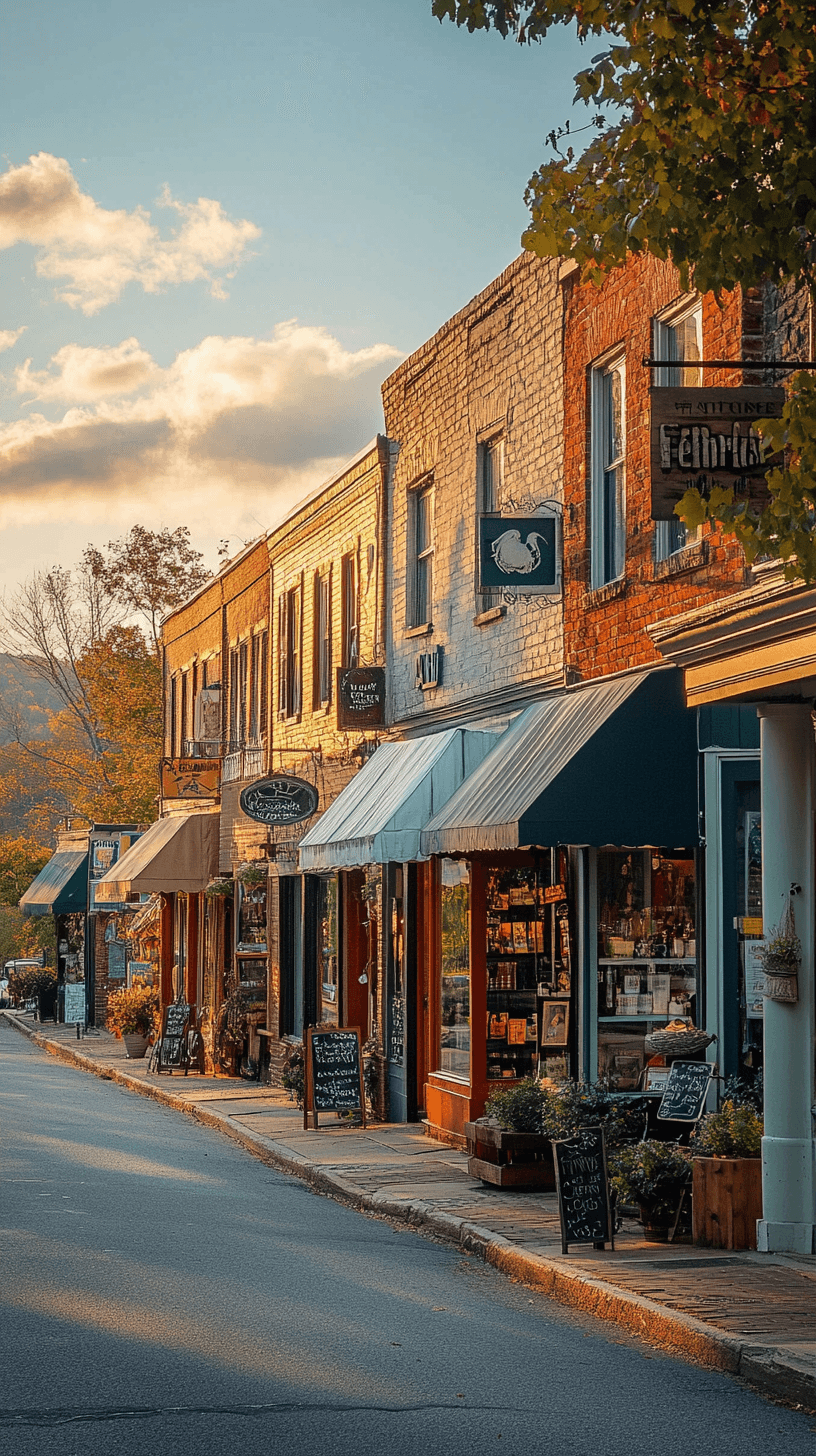 Charming main street storefronts in a Tennessee small town